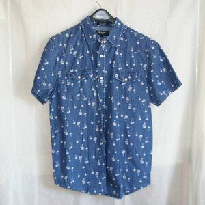 Eighty Eight Denim Button Shirt with Tropical Pattern